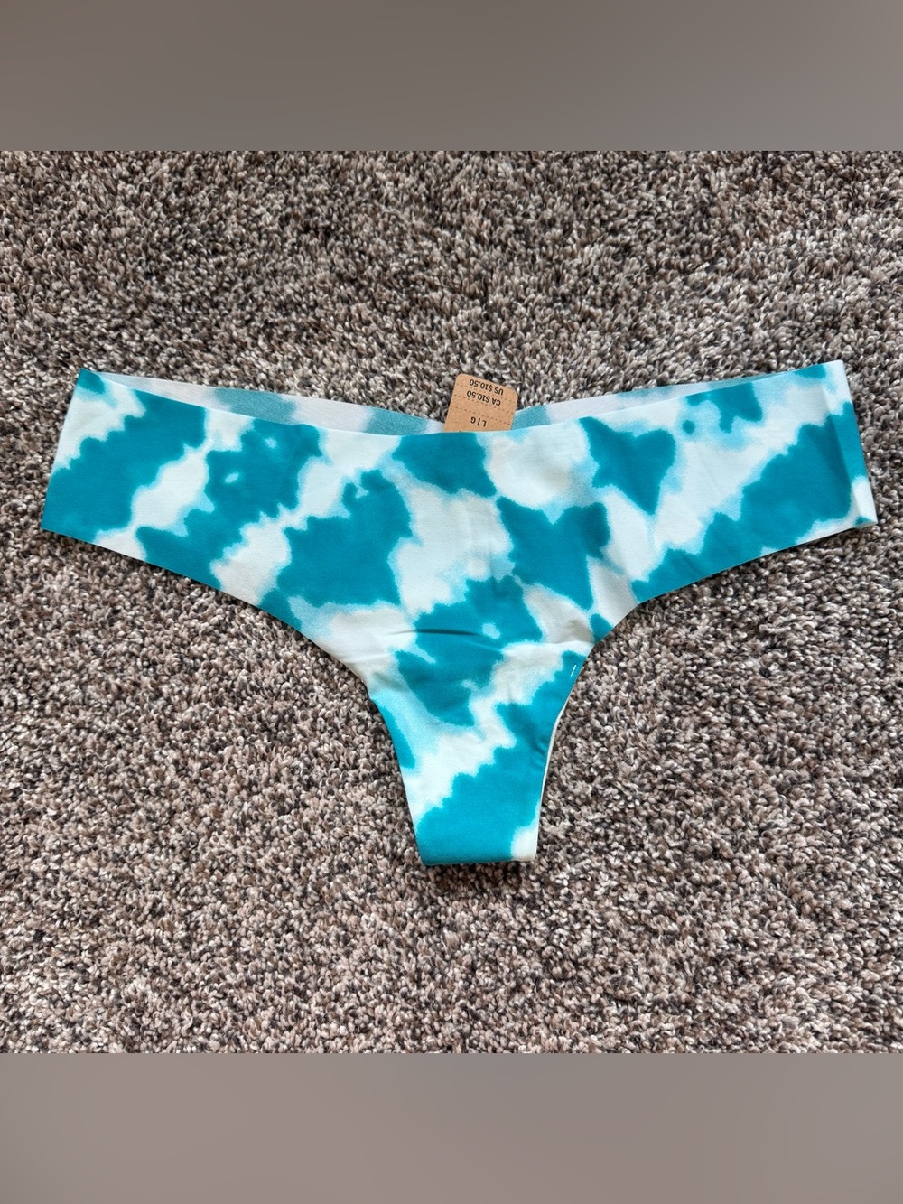 Tie-Dye Seamless Thong Panty in Teal and White